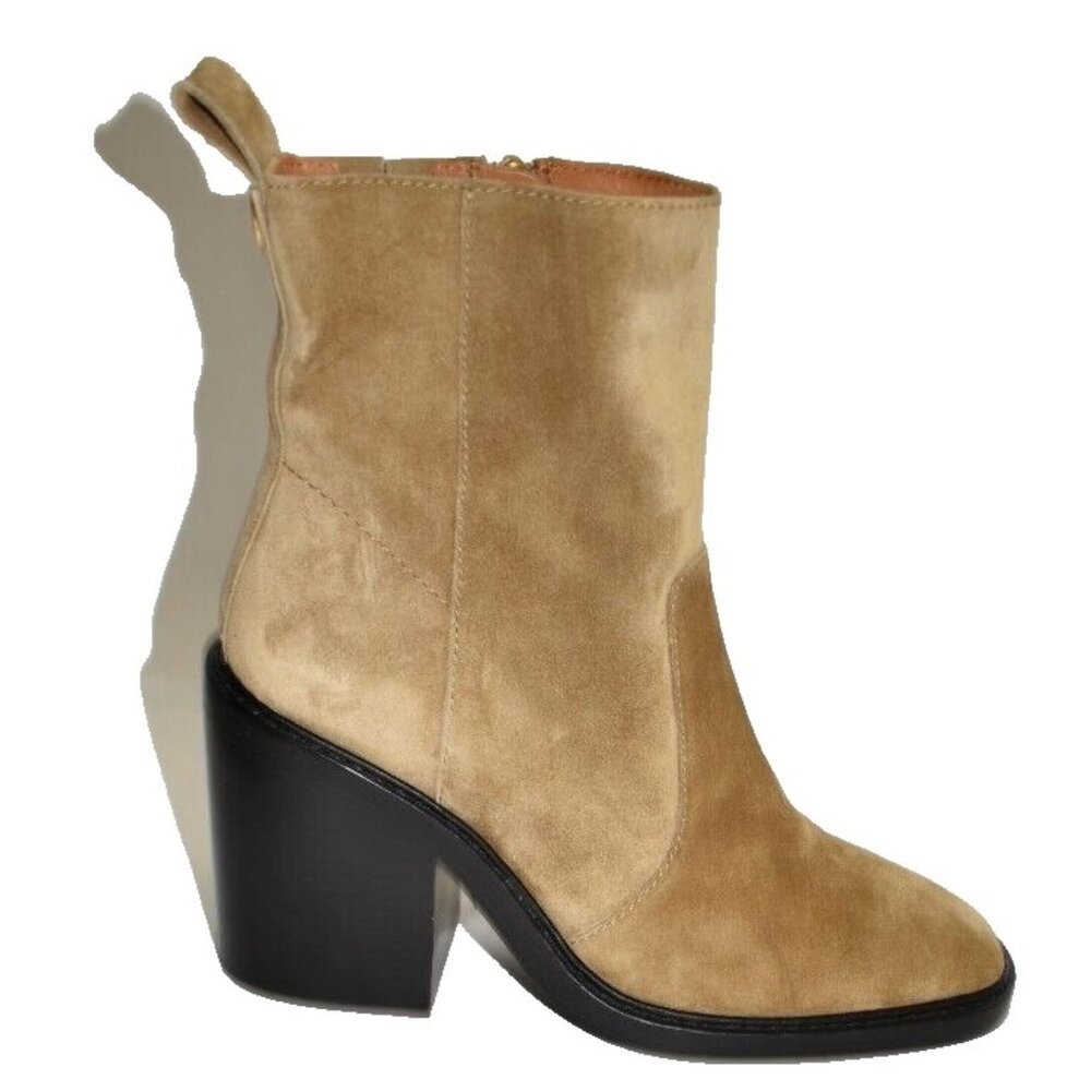 New! Tory Burch Block Heeled Ankle Bootie Alce Camel Tan Size 8.5 M DD387